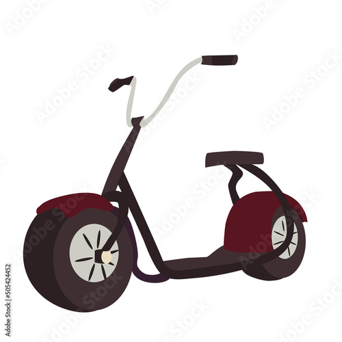 electro scooter flat color vector illustration. modern electric bike. Urban moped for riding. Delivery transport isolated cartoon object on white background photo