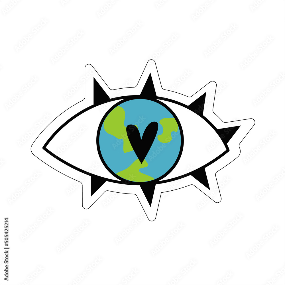 Eco sticker with eye planet, go green, recycle