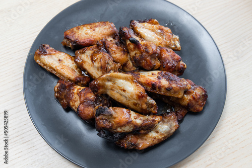 A plate of honey soy chicken wings.