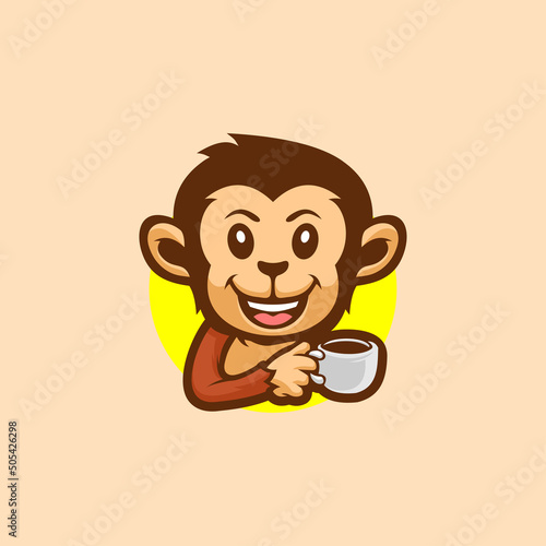 Monkey coffee cartoon mascot logo vector photo