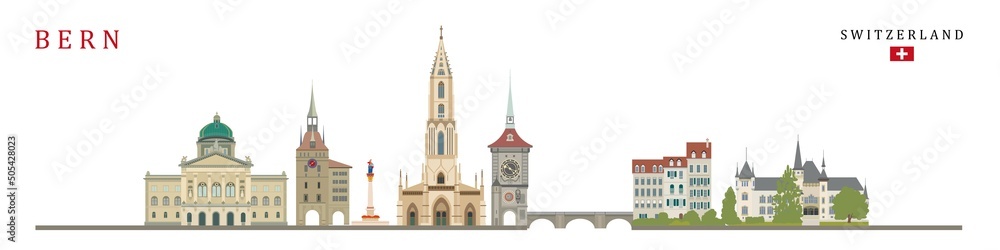 Bern travel landmarks. Design vector famous monument, switzerland