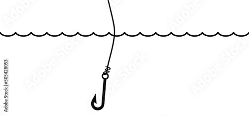 National go fishing day june 18 holiday concept. Cartoon vector fish hook banner. I love fishing or happy family fishing day. Fishhook for in the water, river or lake sign. Fish food icon or logo.
