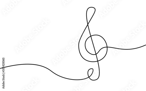 One line music key symbol. Continuous line art drawing classical cultural melody sound silhouette. Hand drawing doodle element vector illustration