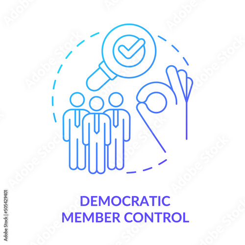 Democratic member control blue gradient concept icon. Cooperative principle abstract idea thin line illustration. Equal voting rights. Isolated outline drawing. Myriad Pro-Bold font used