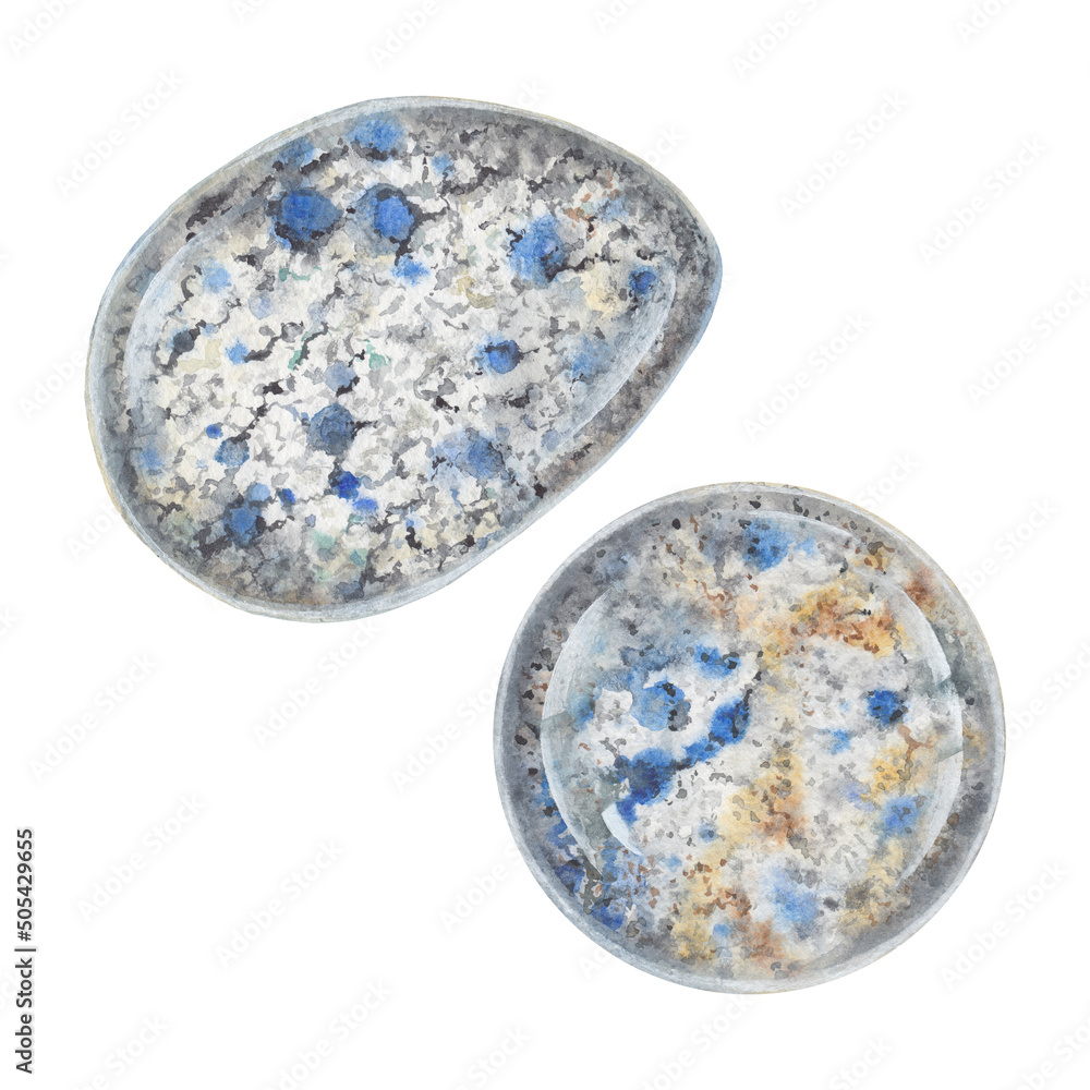 K2 azurite in granite watercolor gemstone. Zodiac stone isolated on white background. Healing crystal illustration K2 azurite in granite watercolor gemstone. Zodiac stone isolated on white background. Healing crystal illustration