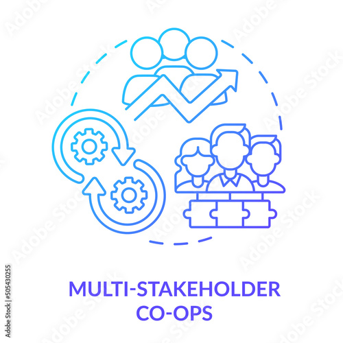 Multi-stakeholder co-ops blue gradient concept icon. Multi-membership abstract idea thin line illustration. Roles in enterprise. Collective unit. Isolated outline drawing. Myriad Pro-Bold font used