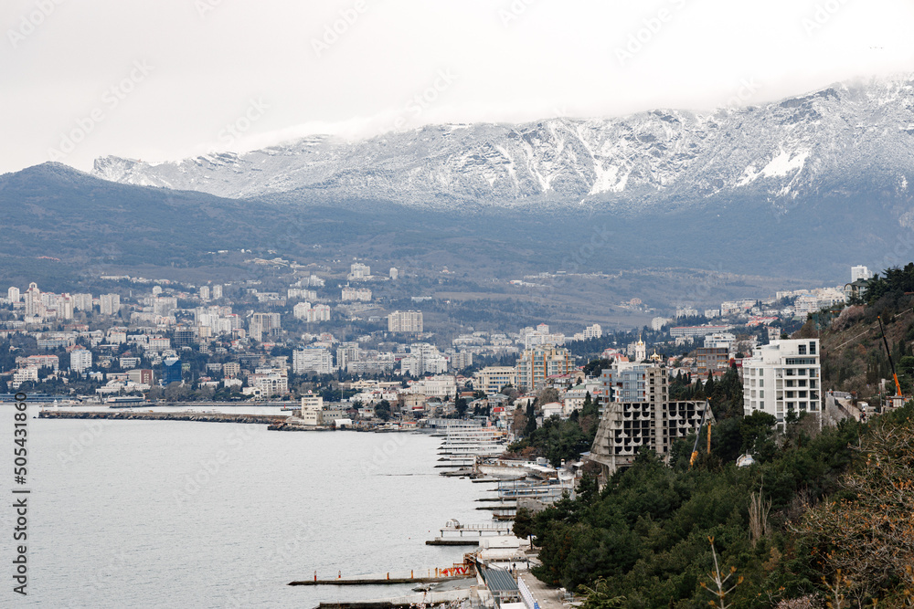 Yalta. Crimea. March 2022. Yalta squatter from the embankment. Coastal