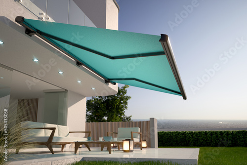 Awning and house terrace, 3D illustration photo