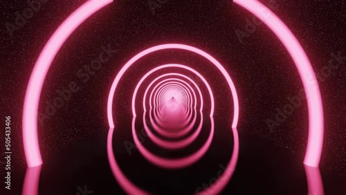 Abstract futuristic glowing Circles Neon light tunnel star space background 3D rendering