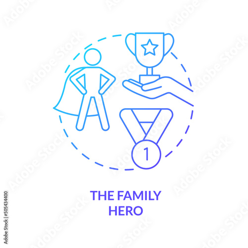 Family hero blue gradient concept icon. Overachiever. Child role in dysfunctional families abstract idea thin line illustration. Isolated outline drawing. Myriad Pro-Bold font used