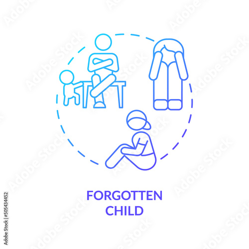 Forgotten child blue gradient concept icon. Toxic relationship. Child role in dysfunctional families abstract idea thin line illustration. Isolated outline drawing. Myriad Pro-Bold font used