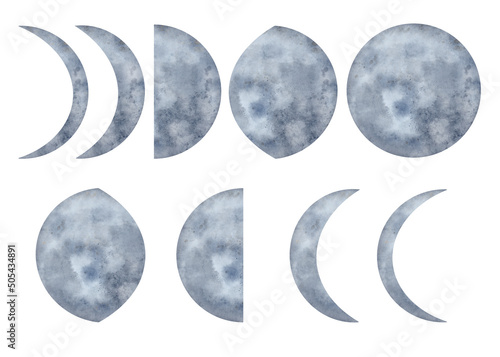 Fotografiet Watercolor Moon phases set