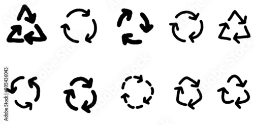 Sets of black circle arrows. Vector Icons. Graphic for website. Hand Drawn Style