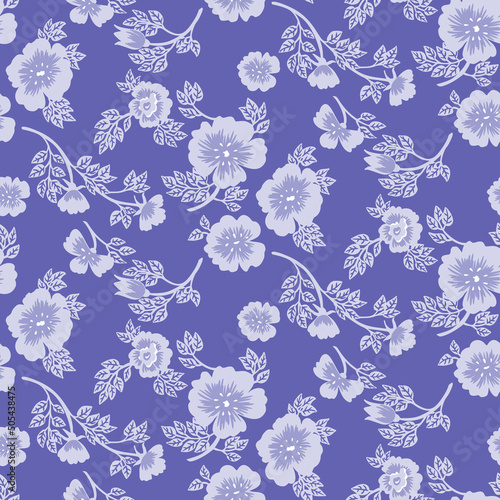 Stylized rose seamless pattern. Vector floral pattern in trendy very peri color.