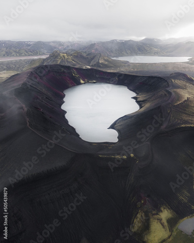 Vertical aerial shot of the lake Blahylur. Iceland. photo