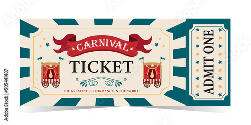 Carnival circus ticket with magic cart.