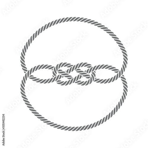 A knot made up of circle ropes. Square knot. Isolated on white background