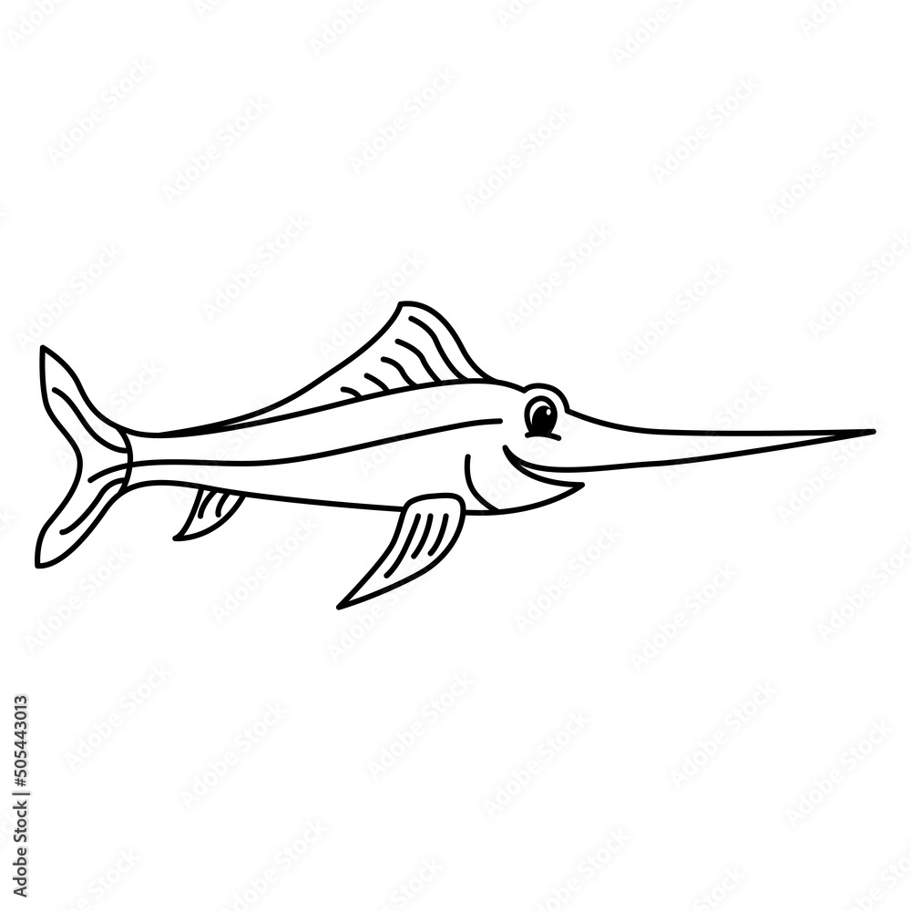 Marlin fish cartoon coloring page illustration vector. For kids