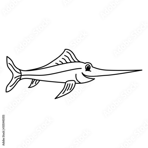 Marlin fish cartoon coloring page illustration vector. For kids coloring book.
