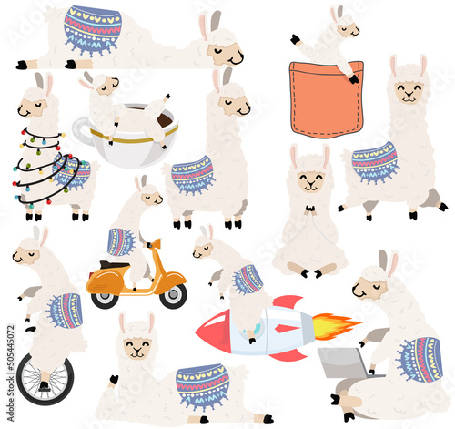 Cute Cartoon llama and alpaca character collection