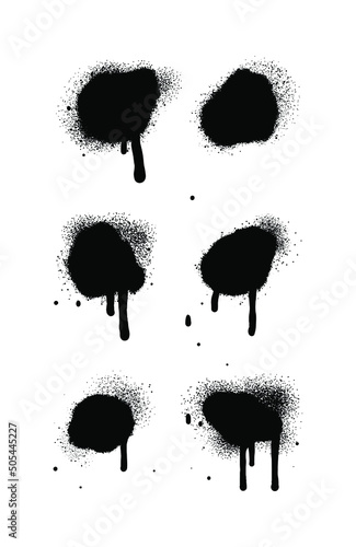Painted spray elements. Grunge graffiti painted borders and shapes, dirty splatter street art strokes. Spray textured black lines vector illustration set. Graffiti art dirty, spot grunge splattered.