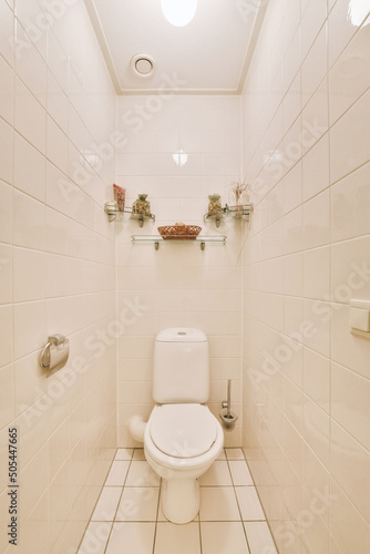 Modern bathroom interior with toilet bowl at home photo