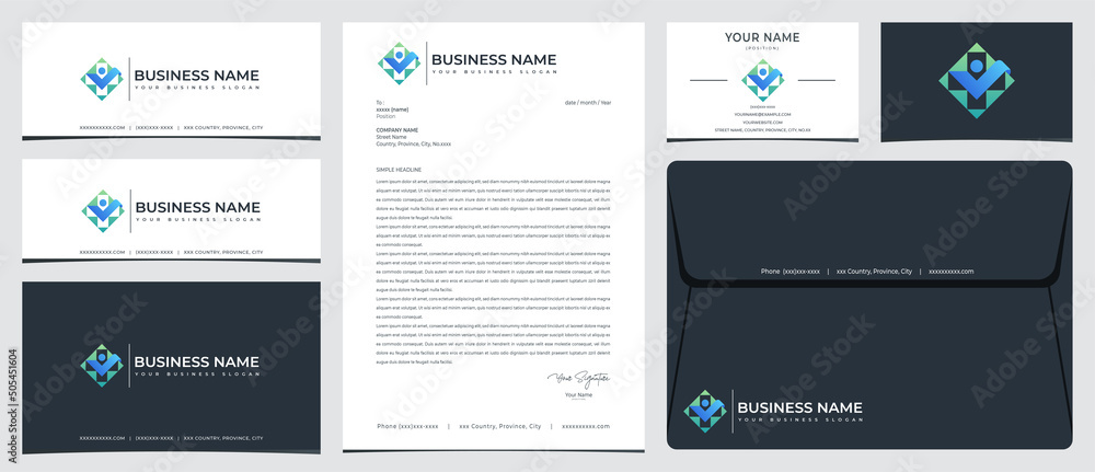 Φωτογραφία Medical human logo and check mark with stationery, business card and social medi