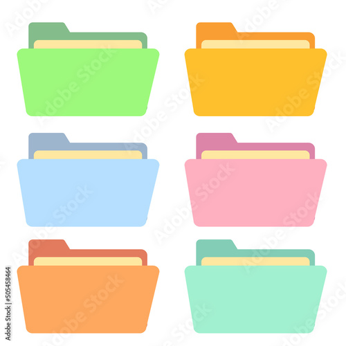 Set of four folder icon for search design. Yellow folder with magnifying glass. Open / Close folder. Flat image jpeg illustration
