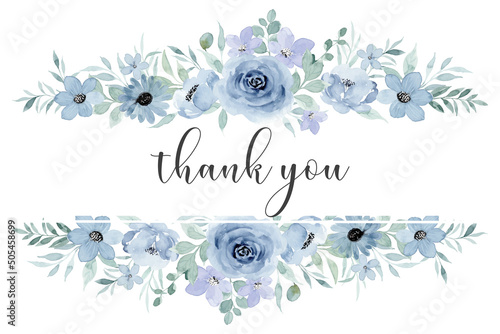 Thank you card with blue watercolor flower