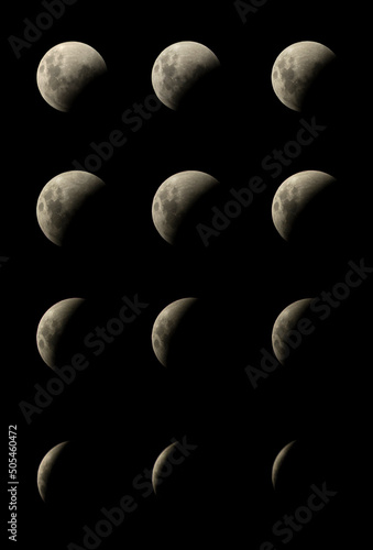 Montage with photos of the total lunar eclipse, the famous blood moon