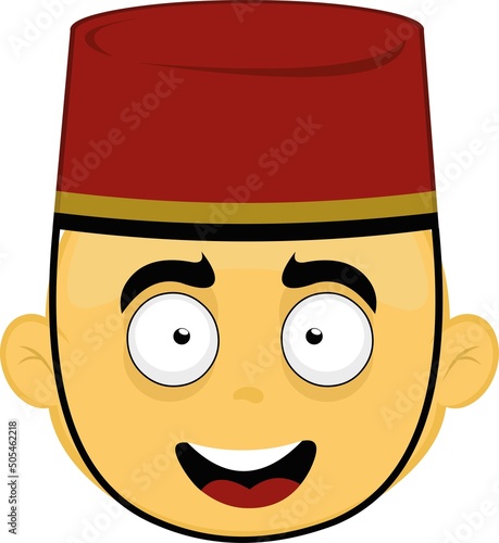 Vector illustration of a yellow cartoon character face with a bellboy hat