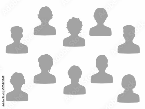 シルエット　いろいろなヘアスタイルの男性セット