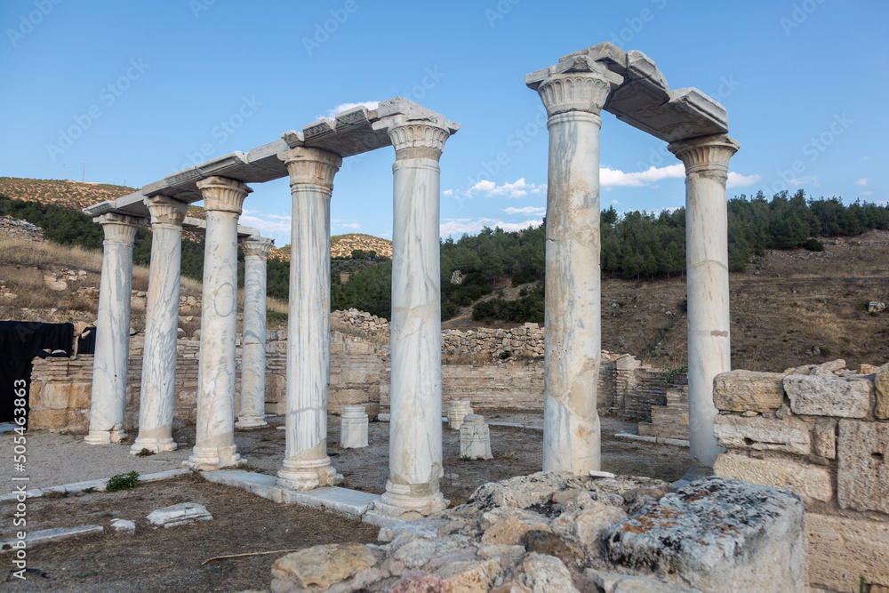 Colonnaded street. The ancient Greek city, near Pamukkale in Denizli Province in southwestern Turkey.