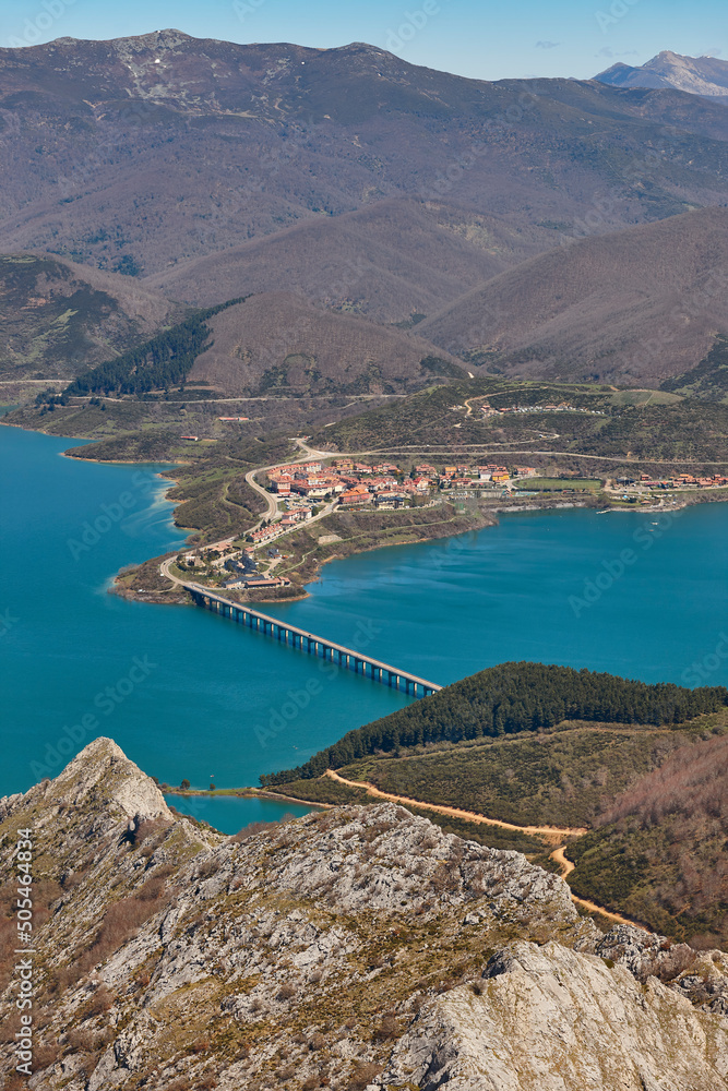 Mountain and blue lake landscape. Castilla y Leon. Spain, Europe