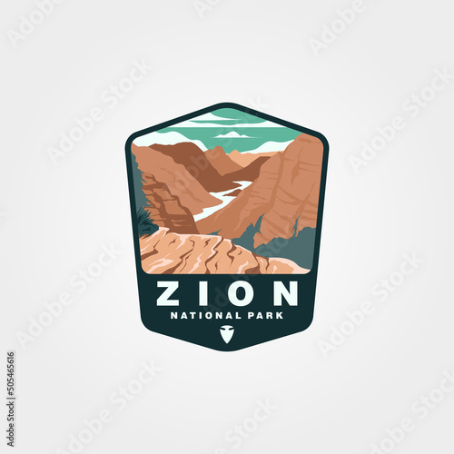 zion national park emblem design, vintage united states national park collection illustration design photo