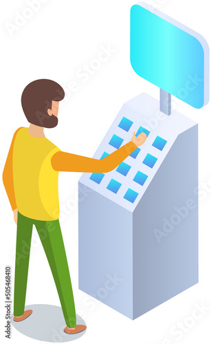 Self checkout technology machine. Equipment for office or business center isolated on white background. Modern devices, computer technology for work. Technical support, cashier device for payment