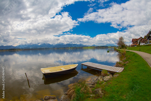 Lake Hopfensee near Fuessen - View of Allgaeu Alps, Bavaria, Germany - paradise travel destination photo