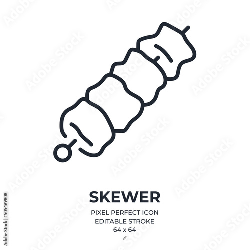 Skewer editable stroke outline icon isolated on white background flat vector illustration. Pixel perfect. 64 x 64.