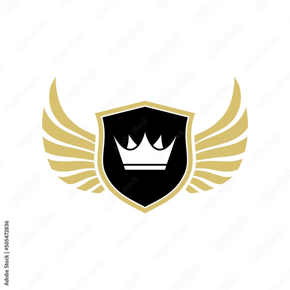 Shield wing crown emblem badge icon isolated on white background Shield wing crown emblem badge icon isolated on white background