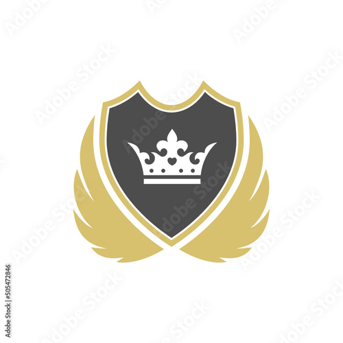Shield wing crown emblem badge icon isolated on white background