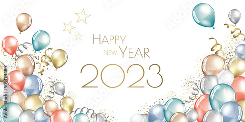 happy new year 2023 - Color ballons on a white background - party festive design