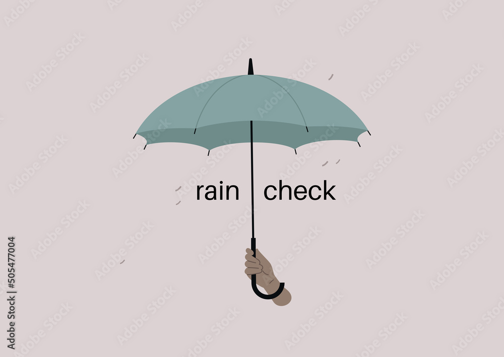 Φωτογραφία A rain check idiom illustration, a hand holding an umbrella