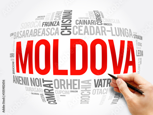 List of cities in Moldova word cloud collage, business and travel concept background