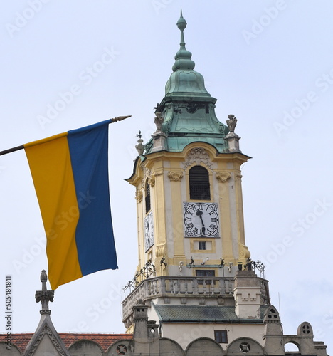 Photography Fahne der Ukraine als Zeichen der Solidarität in der Altstadt  von Bratislava