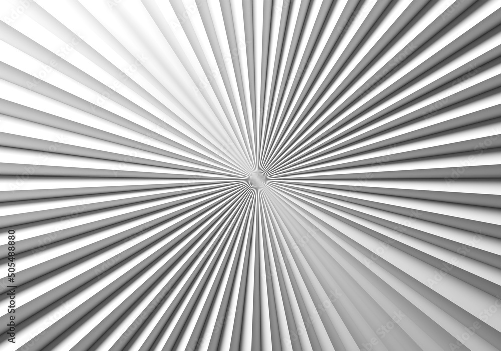 Background with an emphasis on the center. White rays leave the center. Geometric abstraction. Paper fan..Rays of light. Fan from diverging rays. Flash light. 3D image
