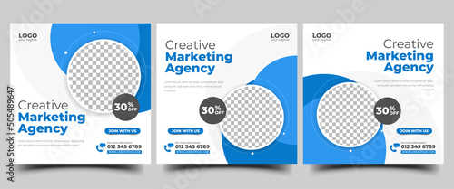 Business agency promotion social media post template. Editable square banner design with place for the photo.