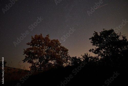 Beautiful scene of Mansfield trees park star gazing with a vesta and a night sky with stars photo