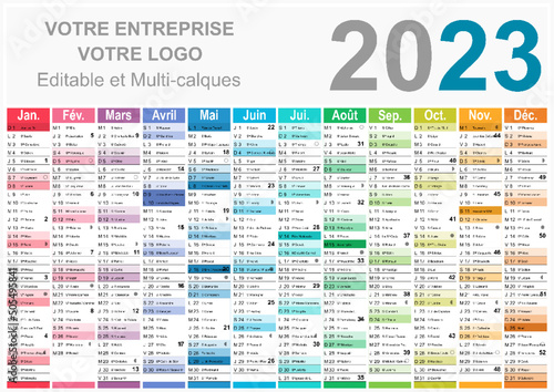 Calendrier 2023 Format A3 - pour entreprise avec logo sur 12 mois - multicaque - modifiable