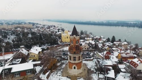 Aerial shot of Gardos tower in winter, Belgrade, Serbia photo