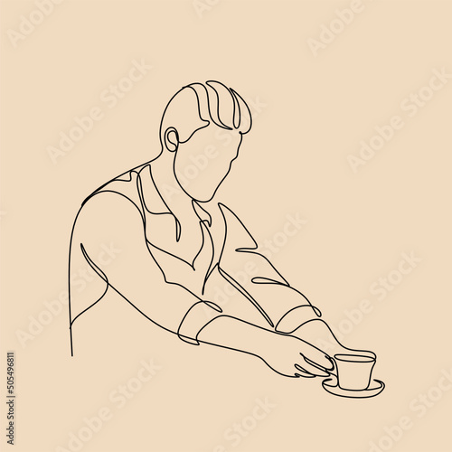 Coffee barista line drawing. minimalist line art of man doing coffee